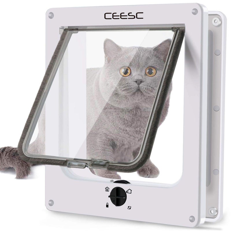 CEESC Extra Large Cat Door (Outer Size 11.6" x 9.8"), Rotary 4 Way Locking Cat Door for Interior Exterior Doors, Weatherproof Pet Door for Cat & Doggie with Circumference < 24.8",Upgraded Version - Image 1